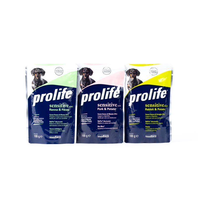 Kit Prova Prolife Sensitive Grain Free Cani Adulti 6 pz (contiene 2 buste da 100 gr per gusto)