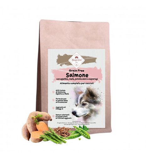 BeateVivo Grain Free Salmone, Eglefino e Melù, con Patate Dolci e Asparagi Puppy Medium/Large Size
