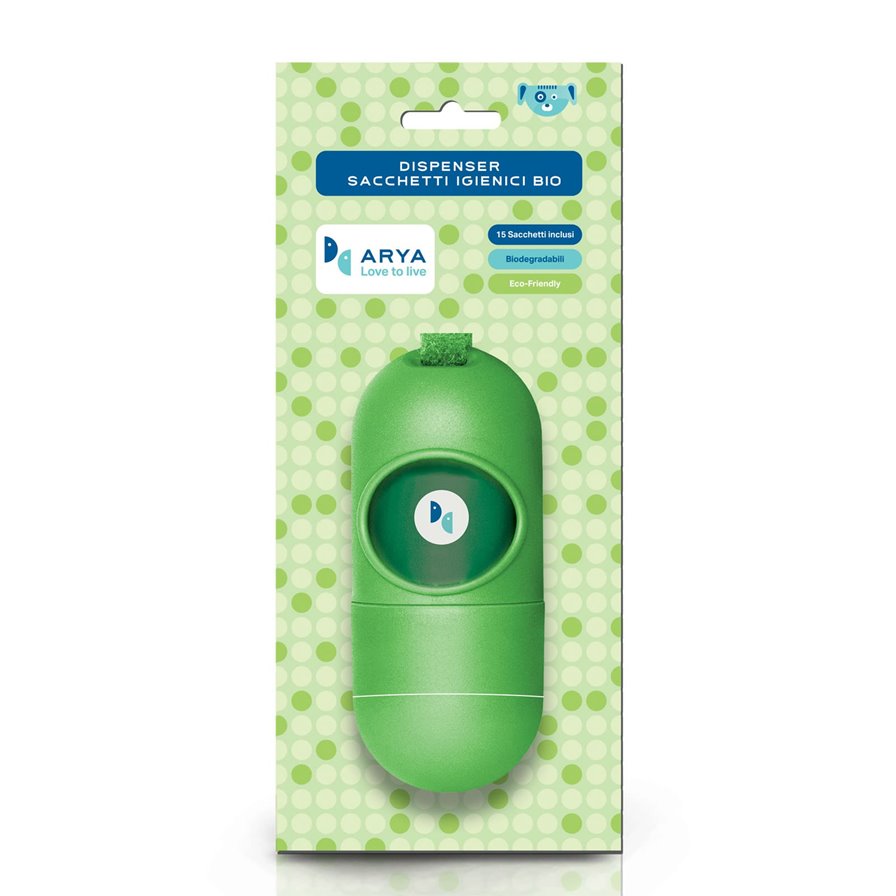 ARYA Sacchettini Igienici Biodegradabili Dispenser + 1 Ricarica 15 pz