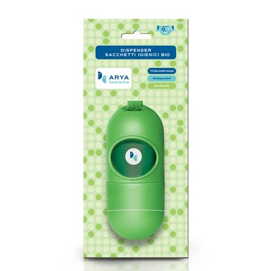 ARYA Sacchettini Igienici Biodegradabili Dispenser + 1 Ricarica 15 pz per CANI | cod. 8006455056144