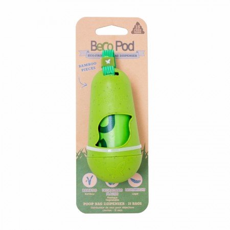 Beco Pod Dispencer per Sacchetti Igienici in Plastica Naturale colore verde 1 pz + 15 Sacchetti Igienici Degradabili