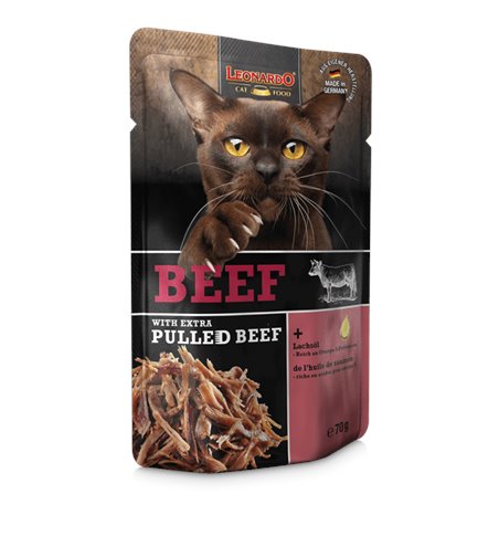 LEONARDO® Extra Pulled Beef  Gatti Adulti Manzo con Filetti di Carne Manzo 70 gr